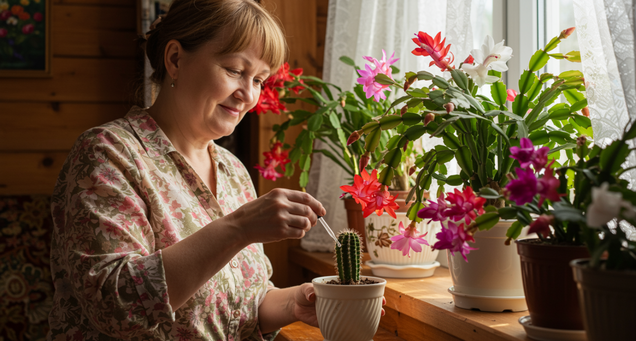 Декабристу в конце мая — всего 1 пипетка под корень — и шлюмбергера украсится облаком тропических бутонов
