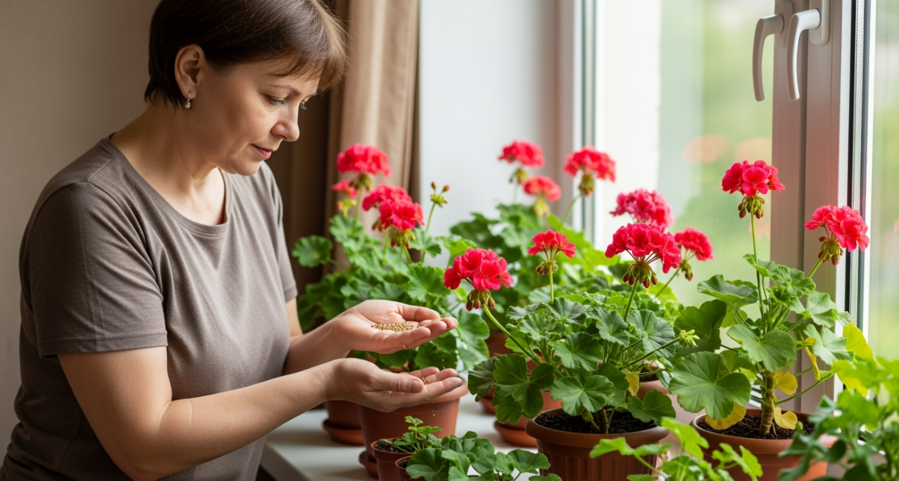 Щепотку в горшок в августе — и герань преобразилась: листва остается зеленой, а бутоны появляются даже на молодых черенках