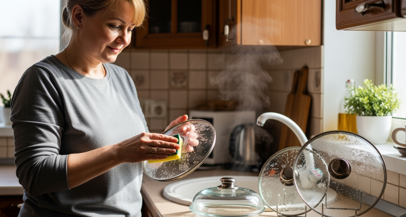 3 ложки на губку — стеклянные крышки кастрюль станут как новые без липкого налета и жира