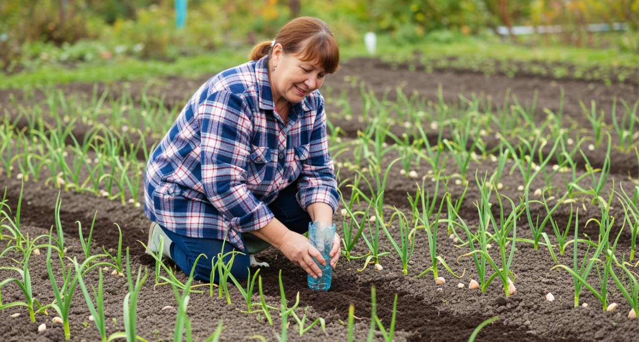 Придумала сажать чеснок бутылкой — выходит в два раза быстрее и удобнее. Изумительный лайфхак.