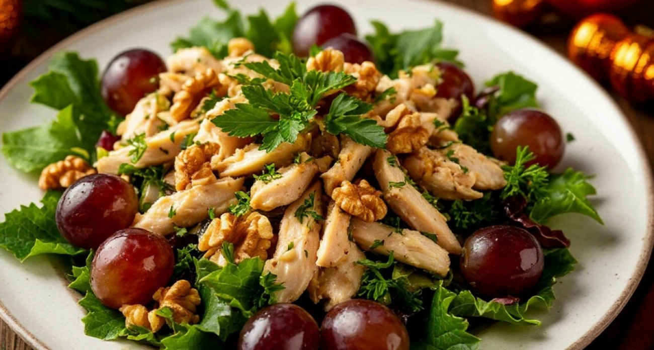 Салат «Тиффани» с корейским виноградом принесет удачу в год Красной Огненной Лошади: рецепт для тех, кто знает толк в новогодних традициях