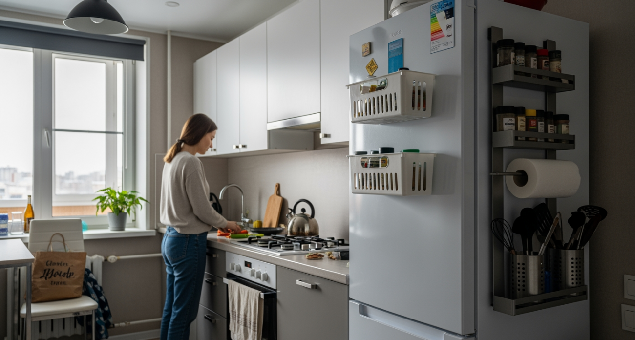 Превратила бесполезную стенку холодильника в удобную систему хранения всего за 200 рублей из Фикс Прайс