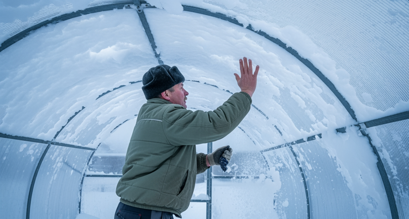 Старый трюк садоводов для уборки снега с теплицы без лопаты — работает лучше любой техники