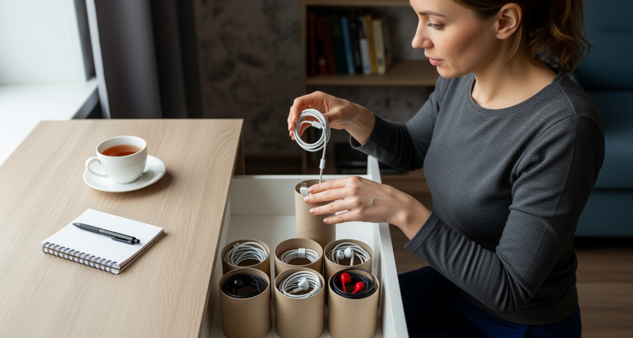 Простые втулки от туалетной бумаги организуют ящики лучше чем фирменные системы хранения