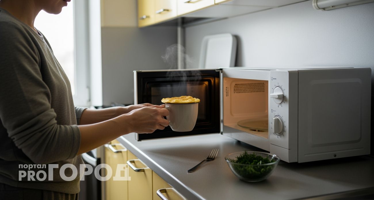 Сковородка не нужна: беру кружку, 2 яйца и за минуту в микроволновке делаю воздушный омлет