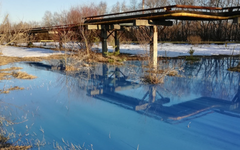 Голубое вещество, разлитое в промзоне отправят на анализ