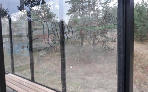 Вандалы разрисовали новую остановку в Дзержинске