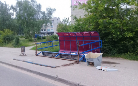 Сгнившая остановка рухнула на тротуар в Дзержинске (ФОТО)