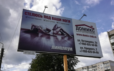 «Стелюсь под ваши ноги»: пошлый плакат установили в Дзержинске