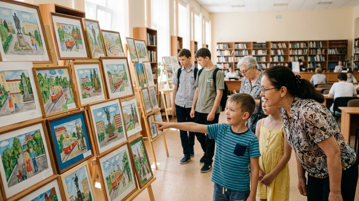 Более 100 детских рисунков о Дзержинске выставили в городской библиотеке