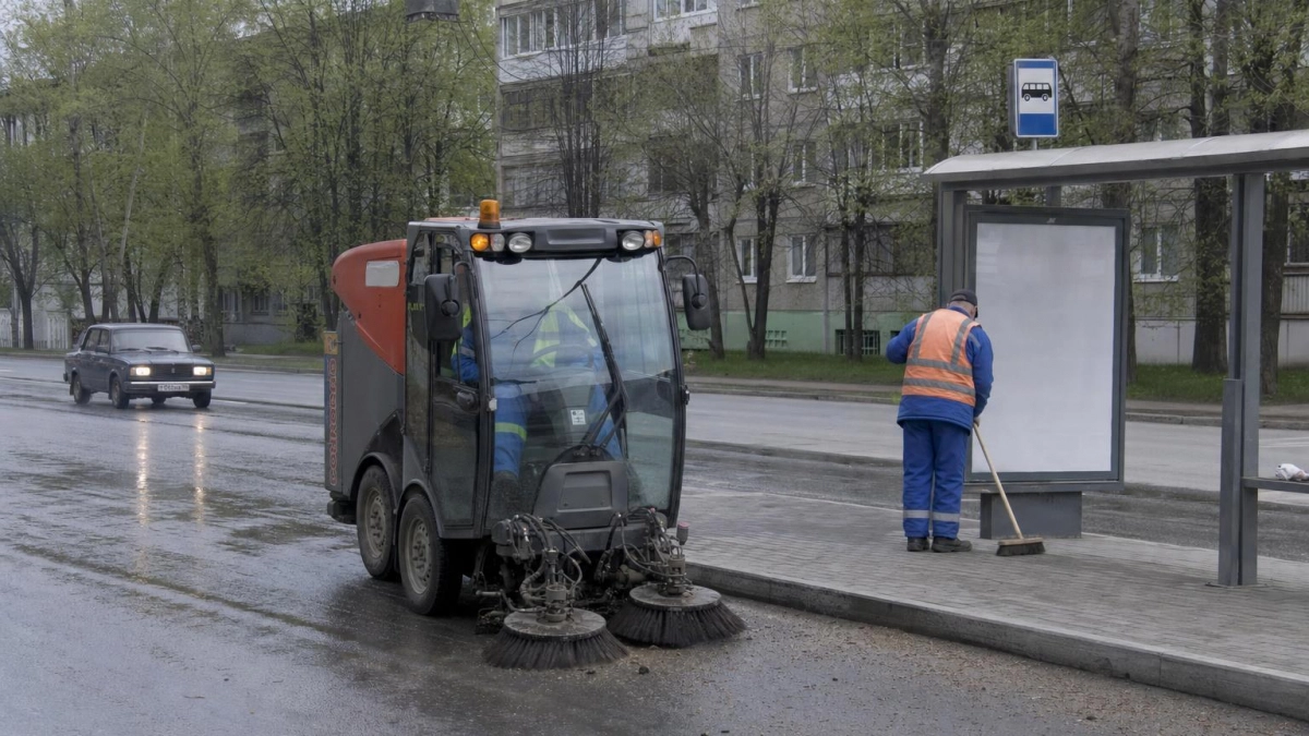 В Дзержинске очистили улицы, тротуары и остановки от дорожного смёта
